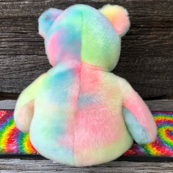 The Beanie Buddies Collection by TY 2001 B.B. Tie Dye Birthday Buddy Bear💛💙🩷 - Picture 5 of 14